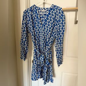 Zara Long Sleeve Dress in Blue and White
